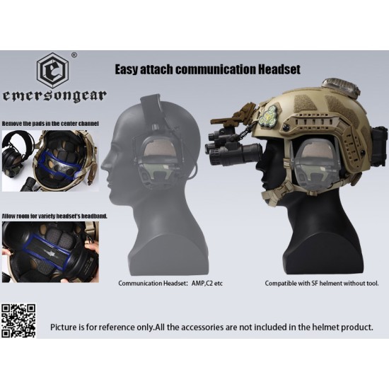 EmersonGear Fast SF Super High Cut Tactical Ballistic-Style Helmet - Black, S-M