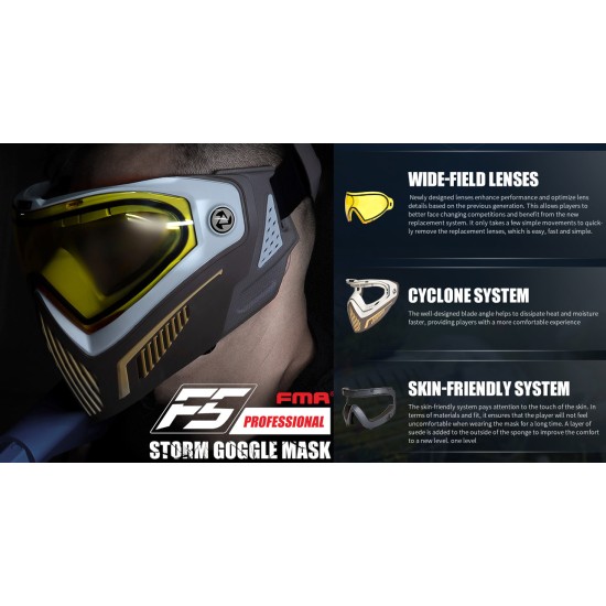 FMA F5 Storm I5 Speedsoft Full Face Mask - Black Blue, Dark Lens