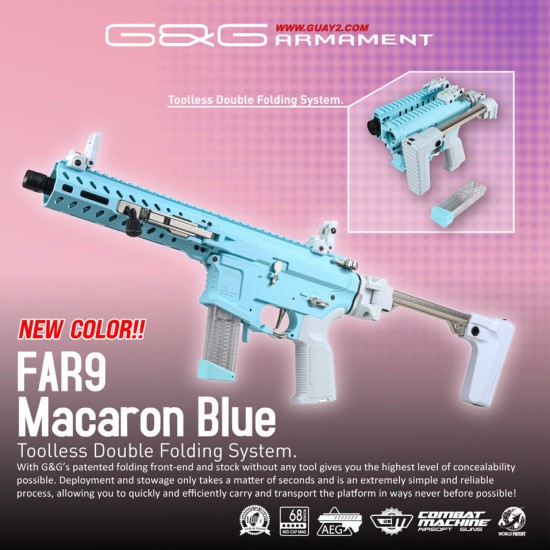 G&G FAR-9 Dual Folding Pistol Caliber Carbine AEG Rifle - Macaron Blue