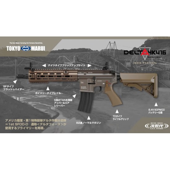 TOKYO MARUI HK416 DELTA CUSTOM RECOIL SHOCK AEG RIFLE - TAN