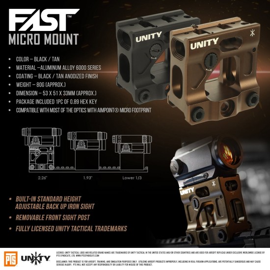 PTS Unity Tactical Licensed Fast Micro Mount for T1/T2 Optics