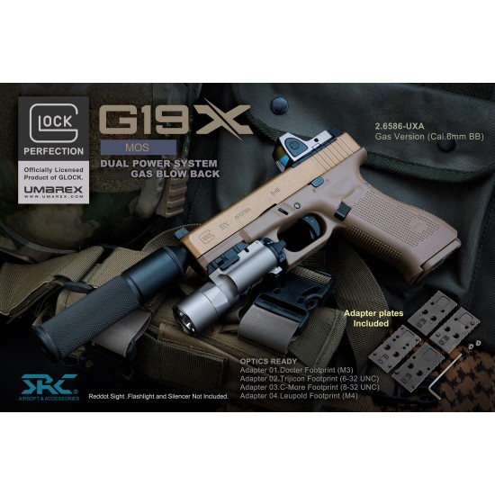 Umarex x SRC Glock 19X MOS Gas Blowback Pistol - Threaded w/ Optic Plates