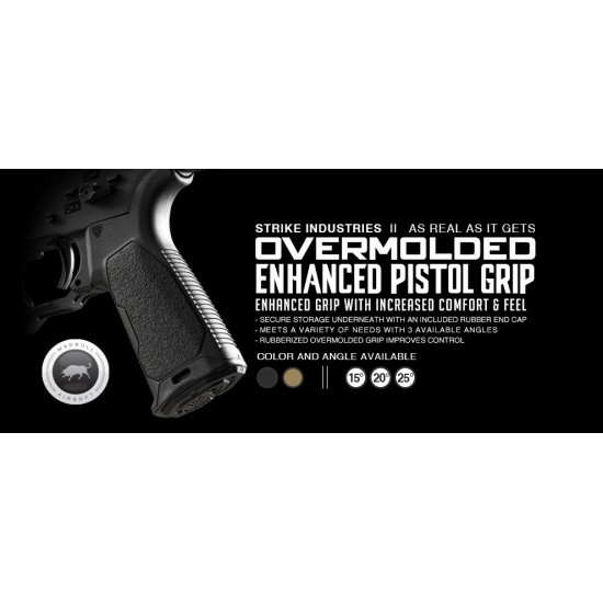 Strike Industries AR Overmolded Enhanced Pistol Grip - 25 Degree, Black