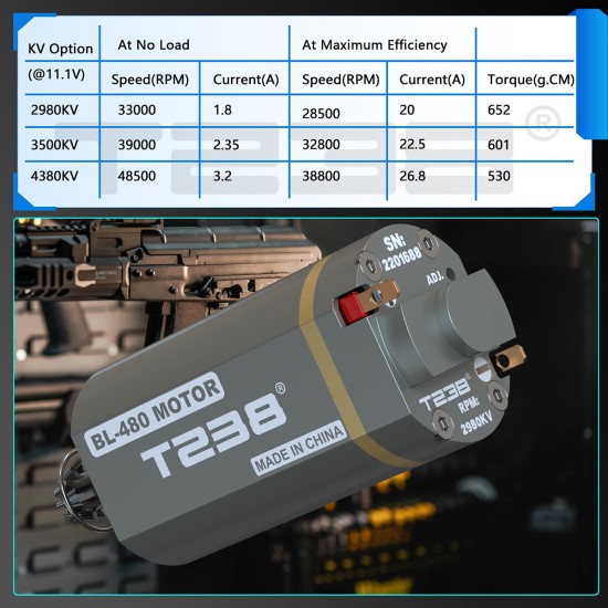 T238 BL-480 Adjustable Brushless AEG Motor [Pro Edition] - 39K Long
