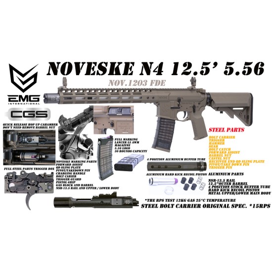 T8 SP x EMG Noveske N4 NSR-12.5" CGS Gas Blowback Rifle - FDE