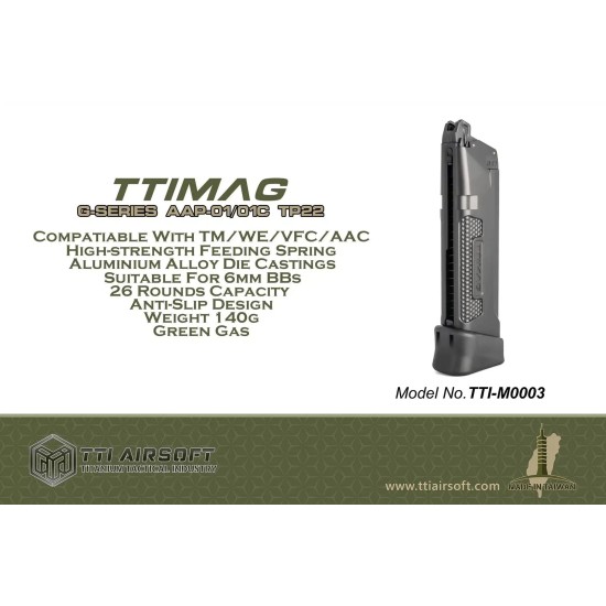 TTI Airsoft 26rd Lightweight Magazine for VFC, TM and WE Glocks