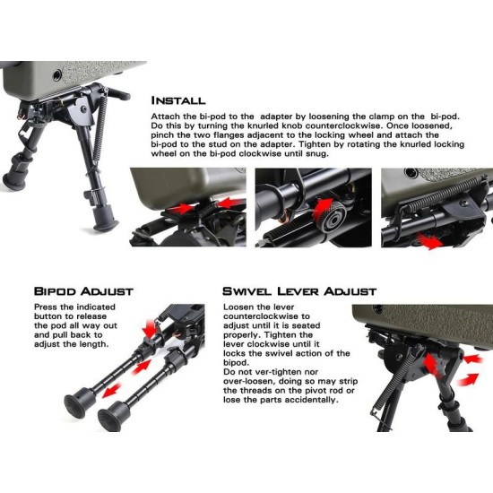 VFC H-Style 4" Heavy Duty Bipod with Swivel Lock 