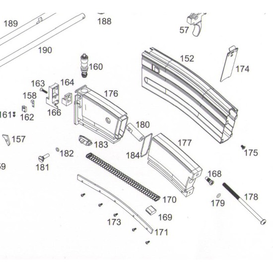 WE M4 (OB) GBB Replacement Part # 177 - LOWER MAG TANK