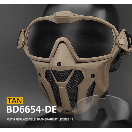 WST TACTICAL ANTI-FOG GOGGLE MASK with 2 Lenses and Built-in FAN - DE